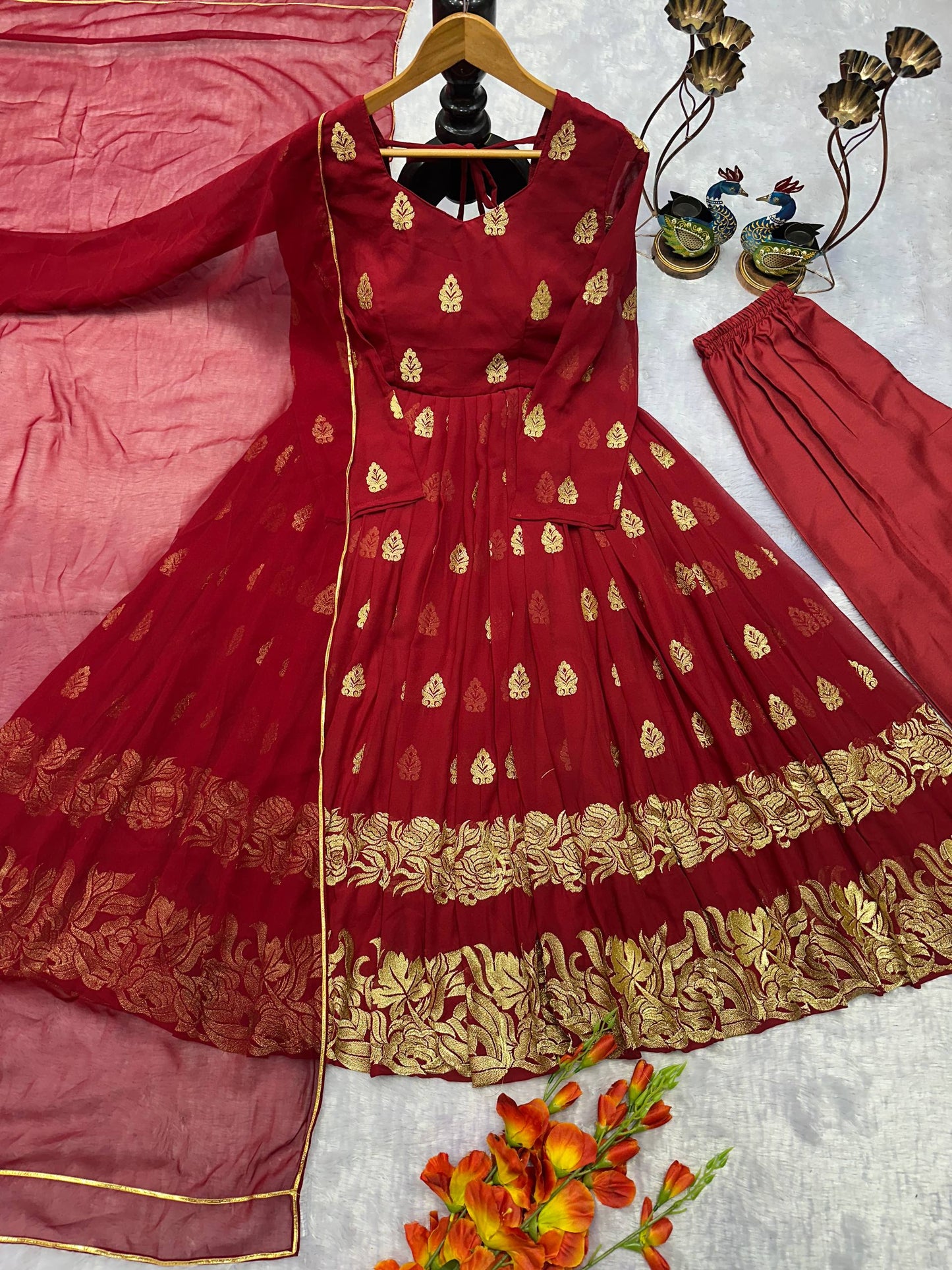 NEW ĐĚSIGNER PARTY WEAR LOOK GOWN WITH PANT AND EMBROIDERY WORK single available wholesale