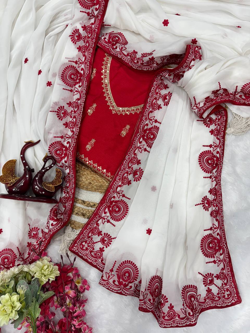 festival, present some special red&white saree collection single available wholesale