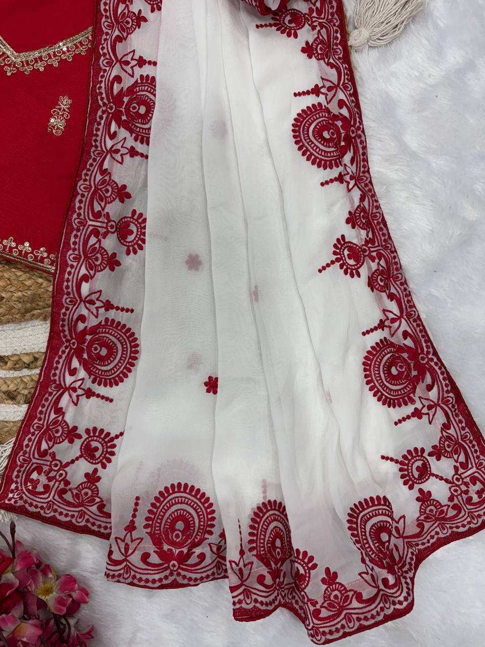 festival, present some special red&white saree collection single available wholesale