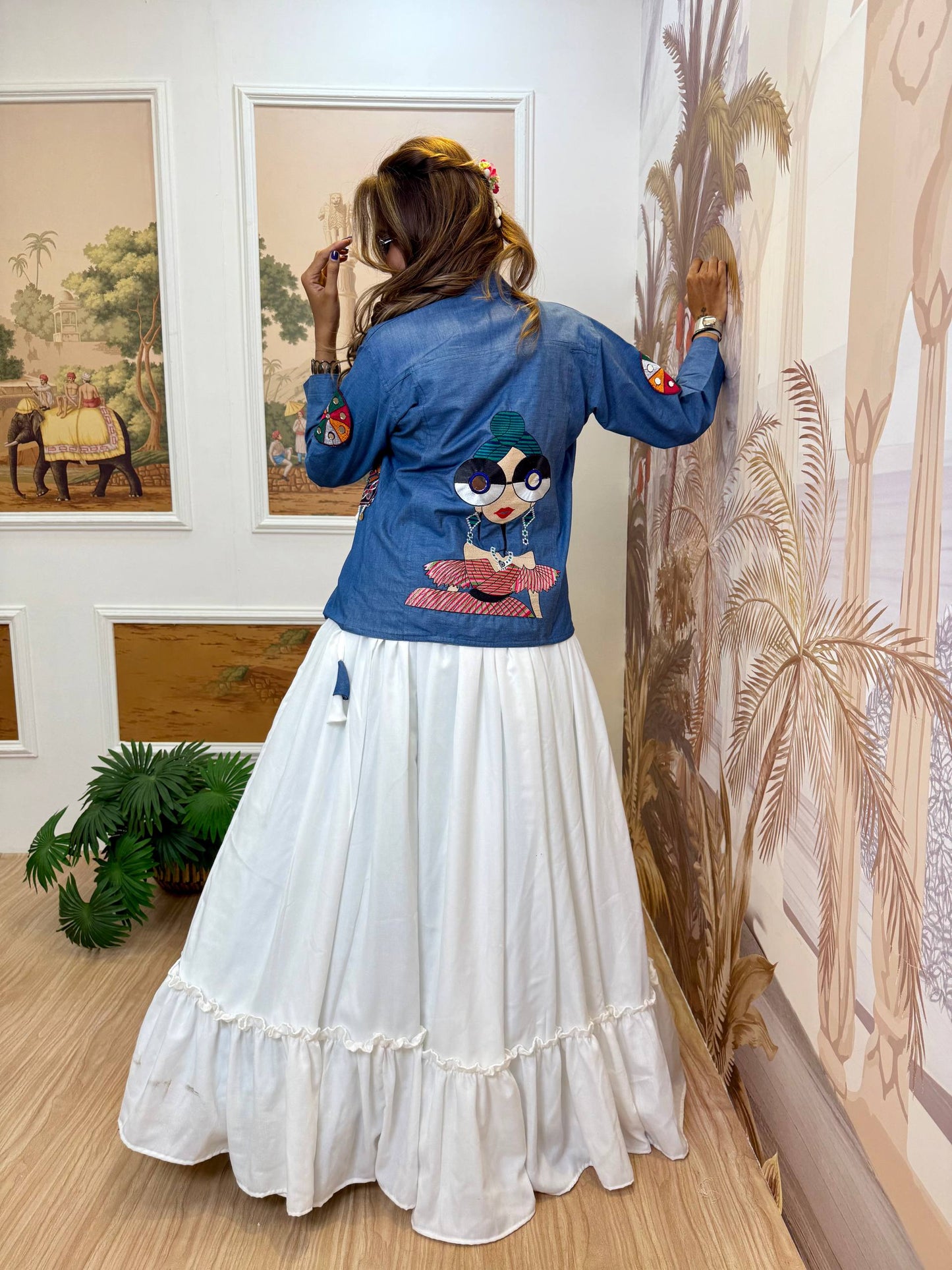 NAVRATRI WITH NEW STYLE, LAUNCHING DENIM KOTI, LEHENGA & BLOUSE WITH EMBROIDERY WORK AND KODI LACE single available wholesale