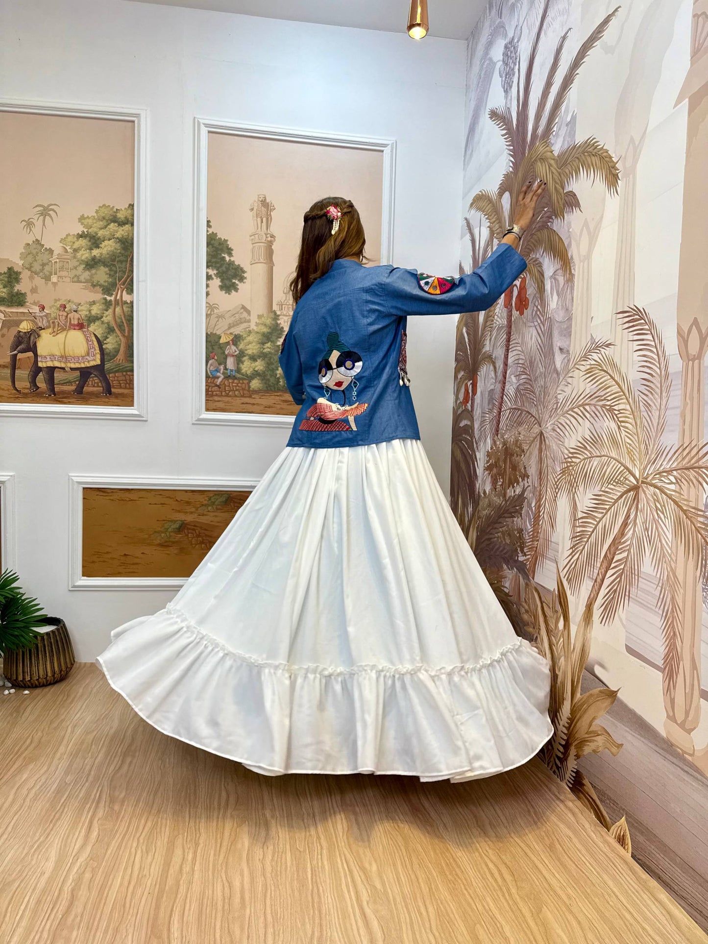 NAVRATRI WITH NEW STYLE, LAUNCHING DENIM KOTI, LEHENGA & BLOUSE WITH EMBROIDERY WORK AND KODI LACE single available wholesale