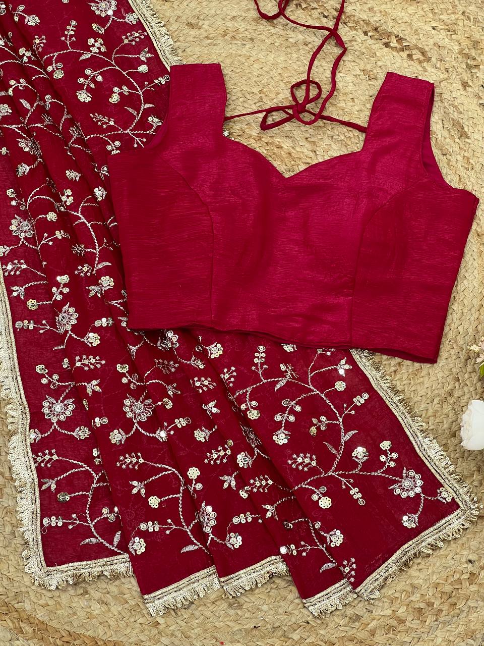 Looking some one for this same colour beautiful Designer Saree on Crunchy Silk Fabric with Sequnce work and blouse on also Crunchy Silk Fabric single available wholesale