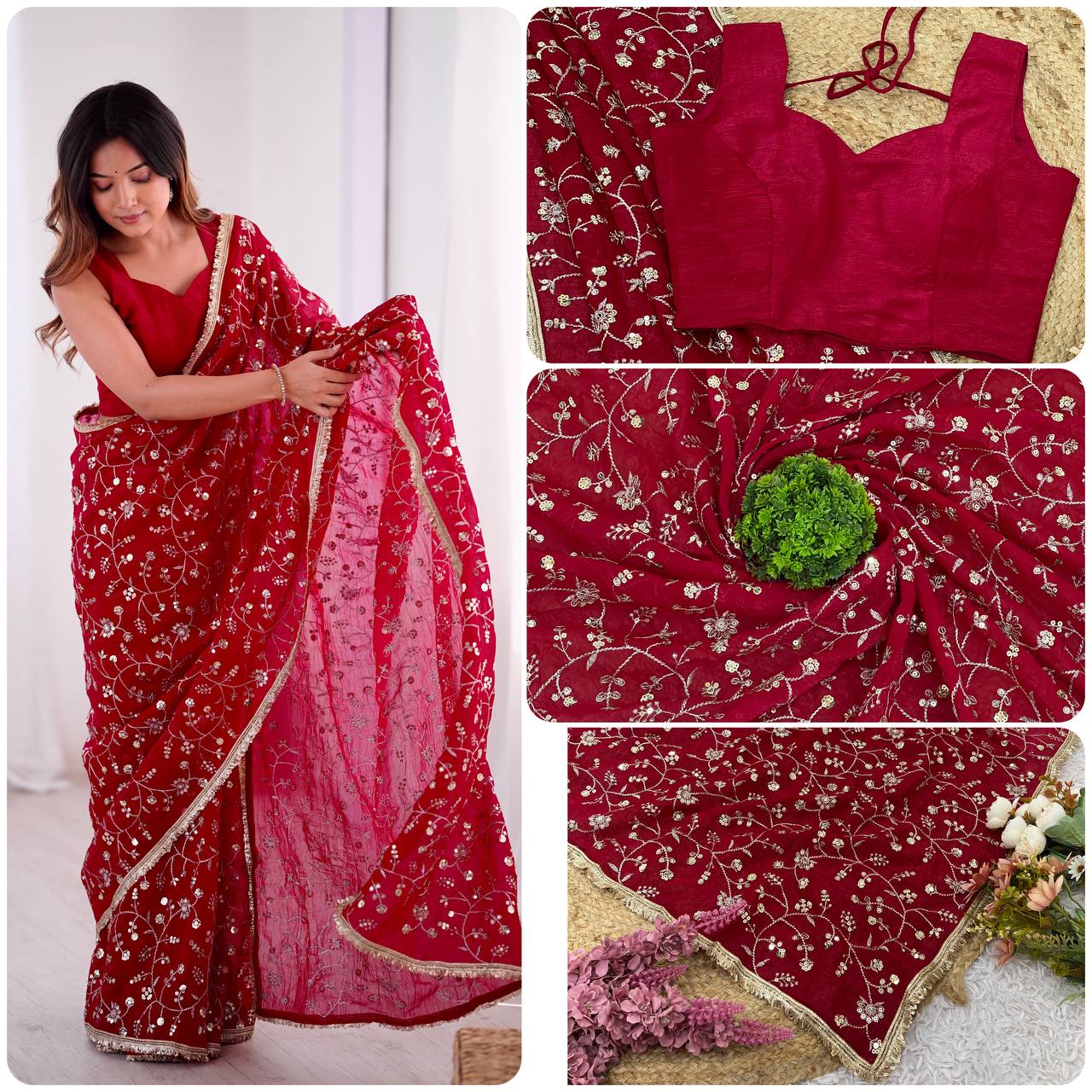 Looking some one for this same colour beautiful Designer Saree on Crunchy Silk Fabric with Sequnce work and blouse on also Crunchy Silk Fabric single available wholesale