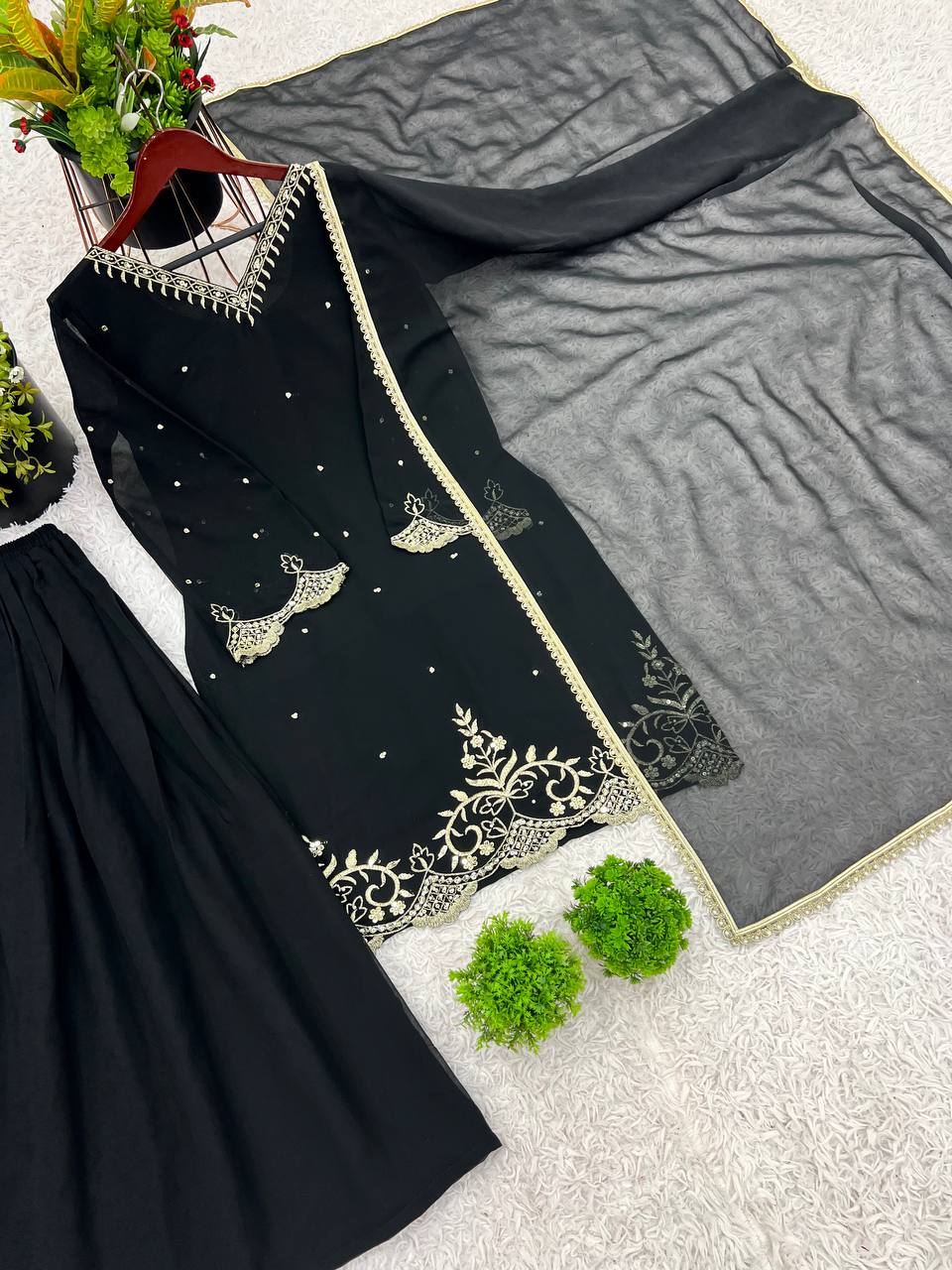 New Designer Party Wear Look Top-Plazzo and Dupatta With Heavy Embroidery Work