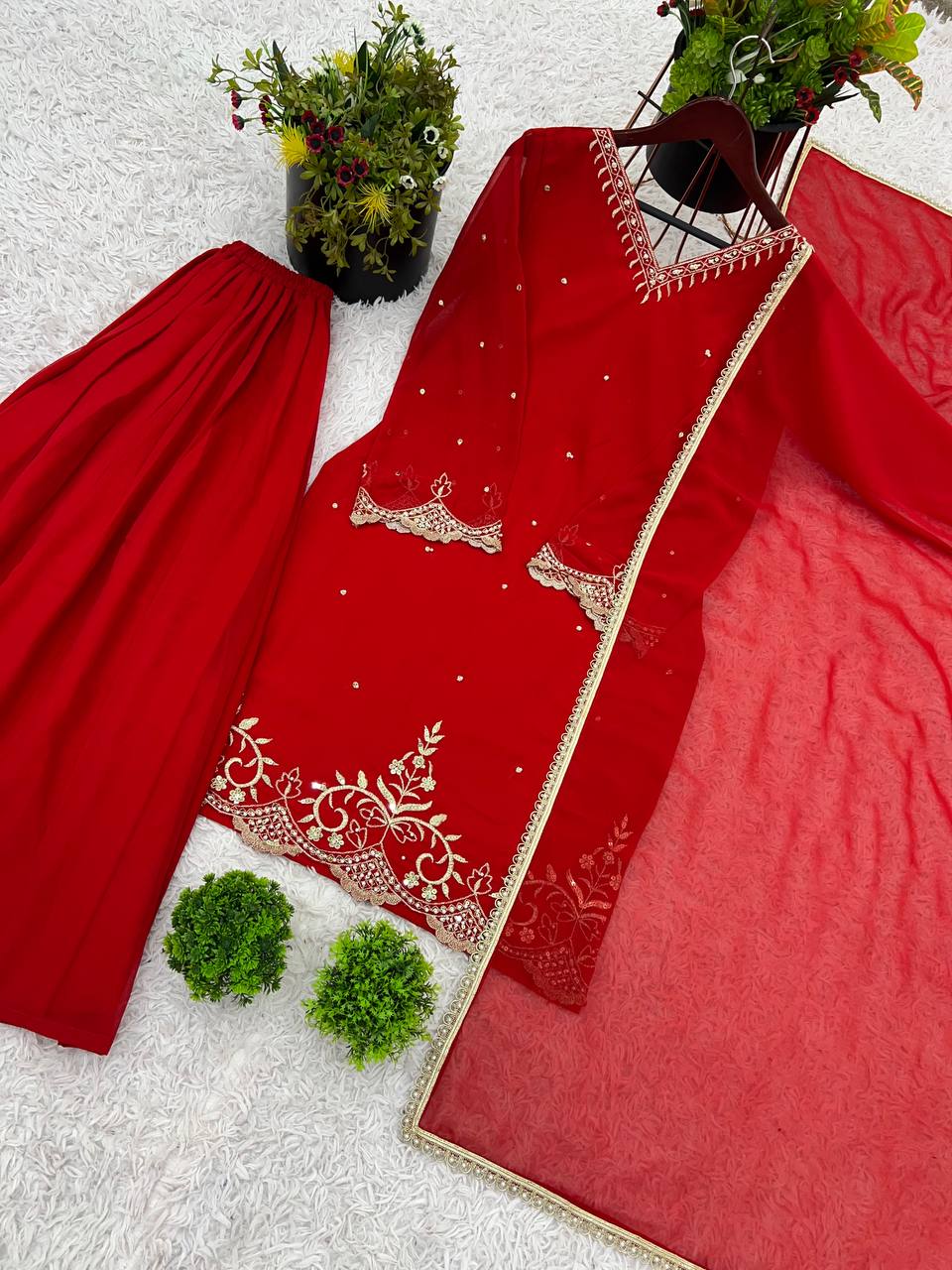 New Designer Party Wear Look Top-Plazzo and Dupatta With Heavy Embroidery Work