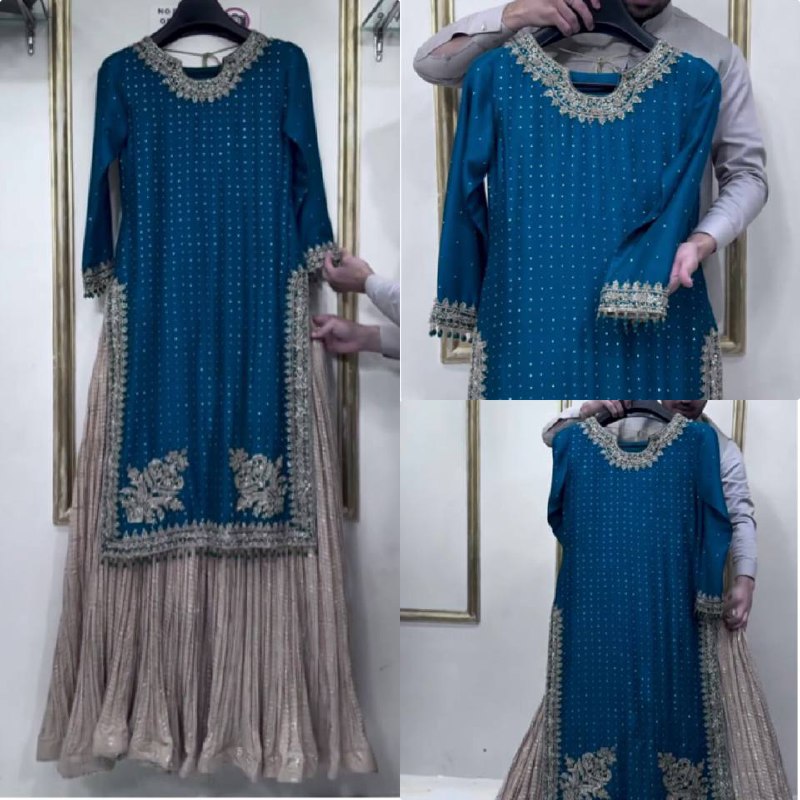 designer Party Wear Look Heavy pur Chinon Silk Top Lehenga & Dupatta Set