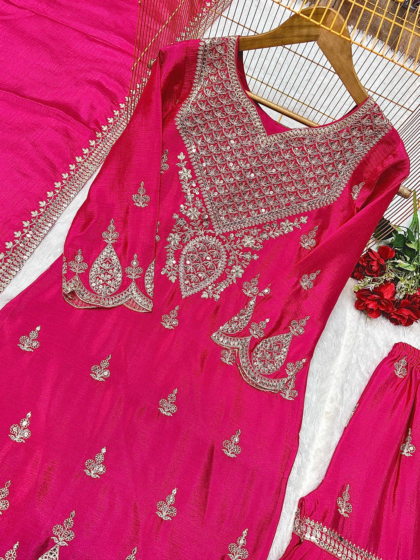 NEW ĐĚSIGNER PARTY WEAR TOP AND PLAZZO. WITH FANCY DUPPATA WITH EMBROIDERY WORK single available wholesale