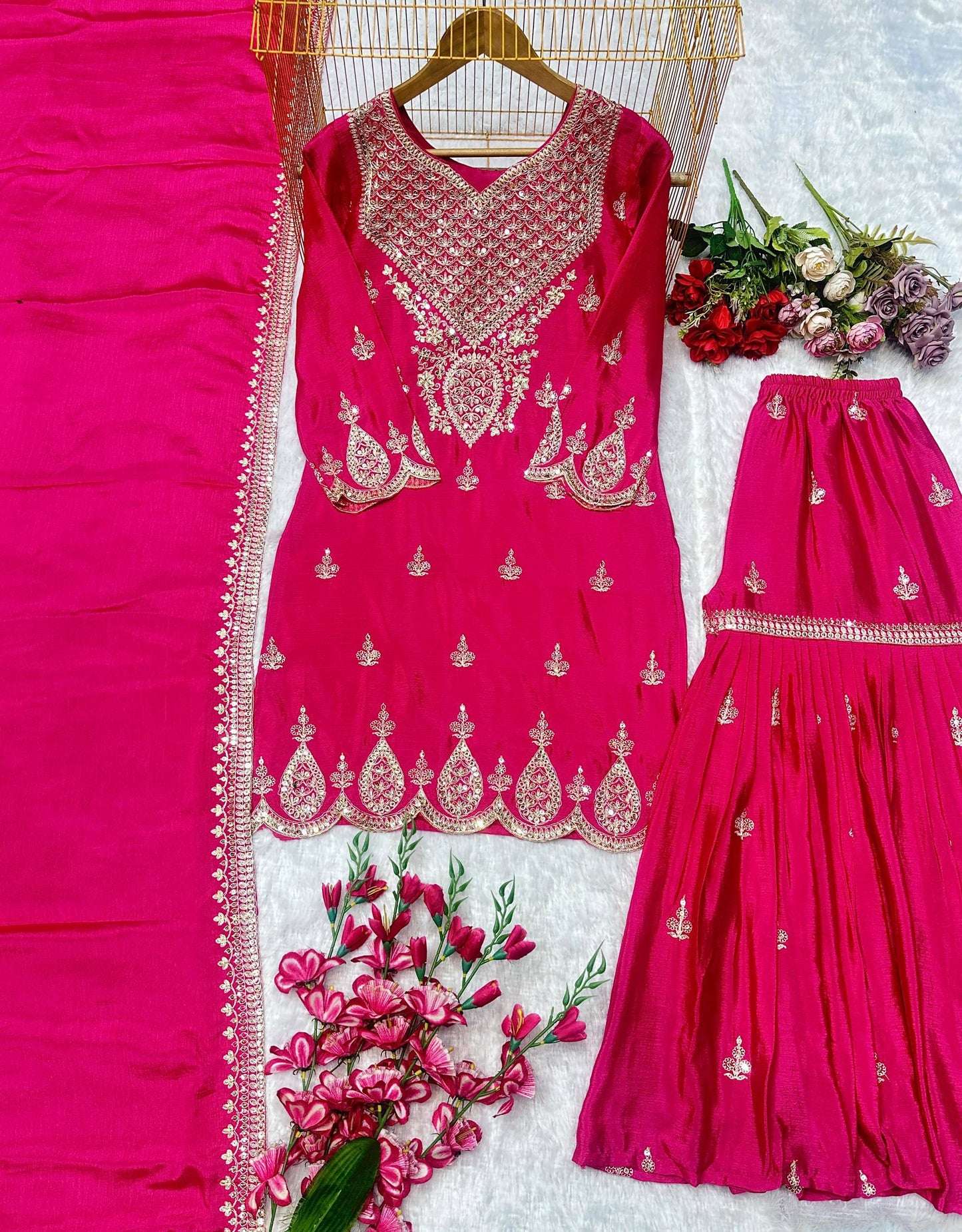 NEW ĐĚSIGNER PARTY WEAR TOP AND PLAZZO. WITH FANCY DUPPATA WITH EMBROIDERY WORK single available wholesale