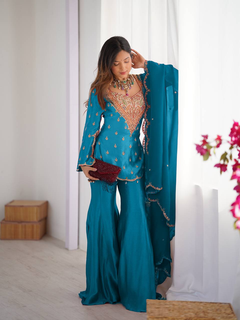 Designer Collection In simar silk With Embroidery Work Top-Bottom And Dupatta Set Fully Stitched Ready To Wear single available wholesale