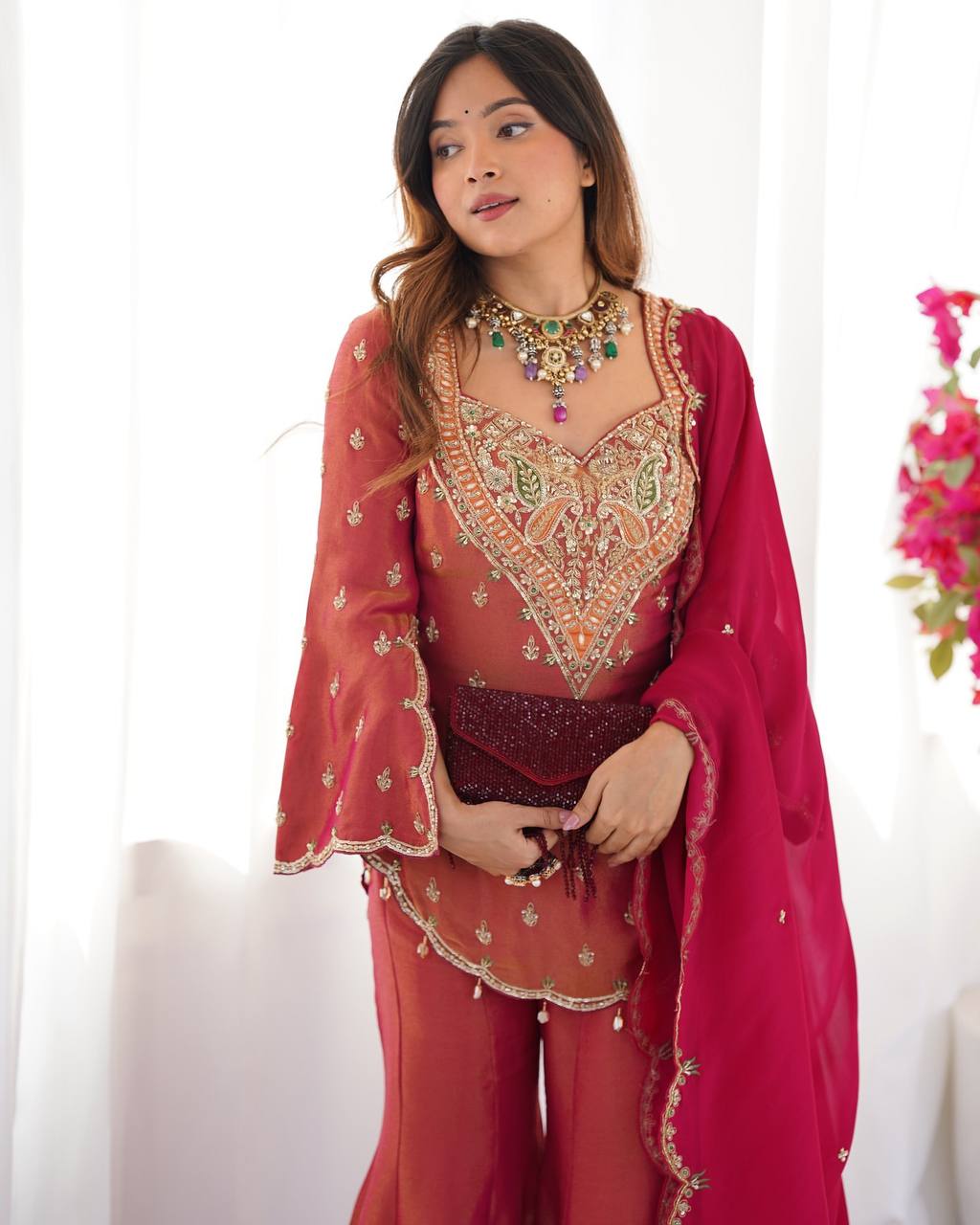 Designer Collection In simar silk With Embroidery Work Top-Bottom And Dupatta Set Fully Stitched Ready To Wear single available wholesale