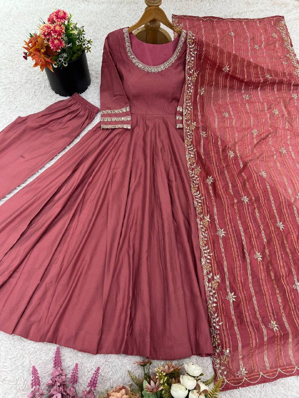 Designer Collection In Roman simmer silk With Embroidery Work Top-Bottom And Dupatta Set Fully Stitched Ready To Wear single available wholesale