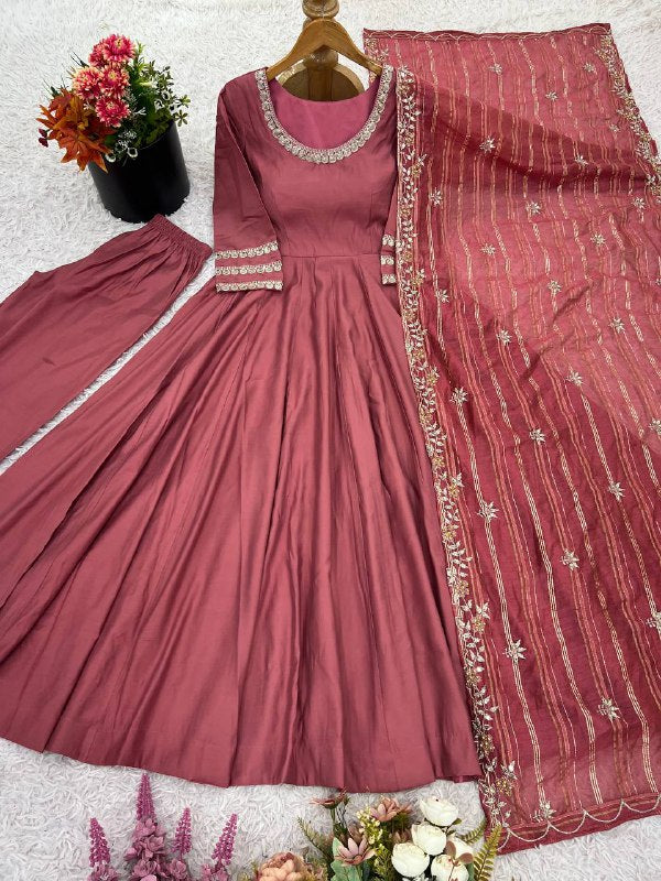 Designer Collection In Roman simmer silk With Embroidery Work Top-Bottom And Dupatta Set Fully Stitched Ready To Wear single available wholesale