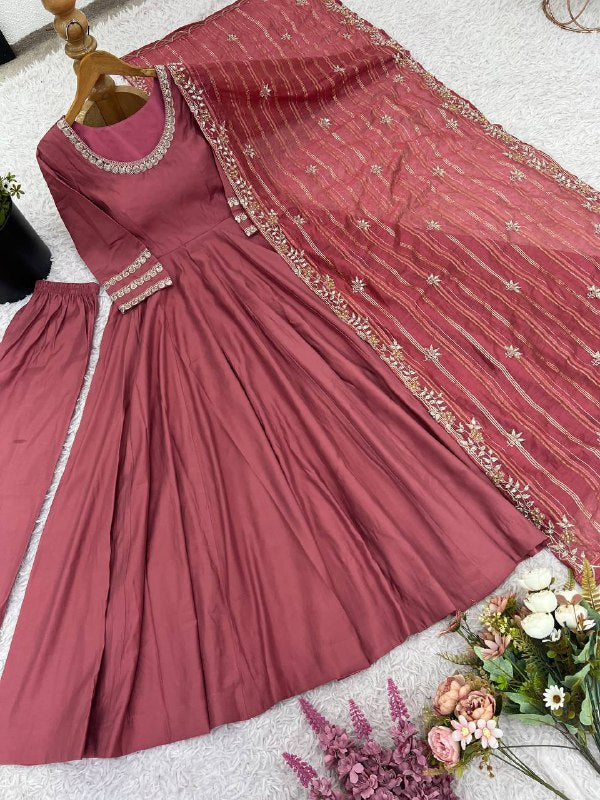 Designer Collection In Roman simmer silk With Embroidery Work Top-Bottom And Dupatta Set Fully Stitched Ready To Wear single available wholesale