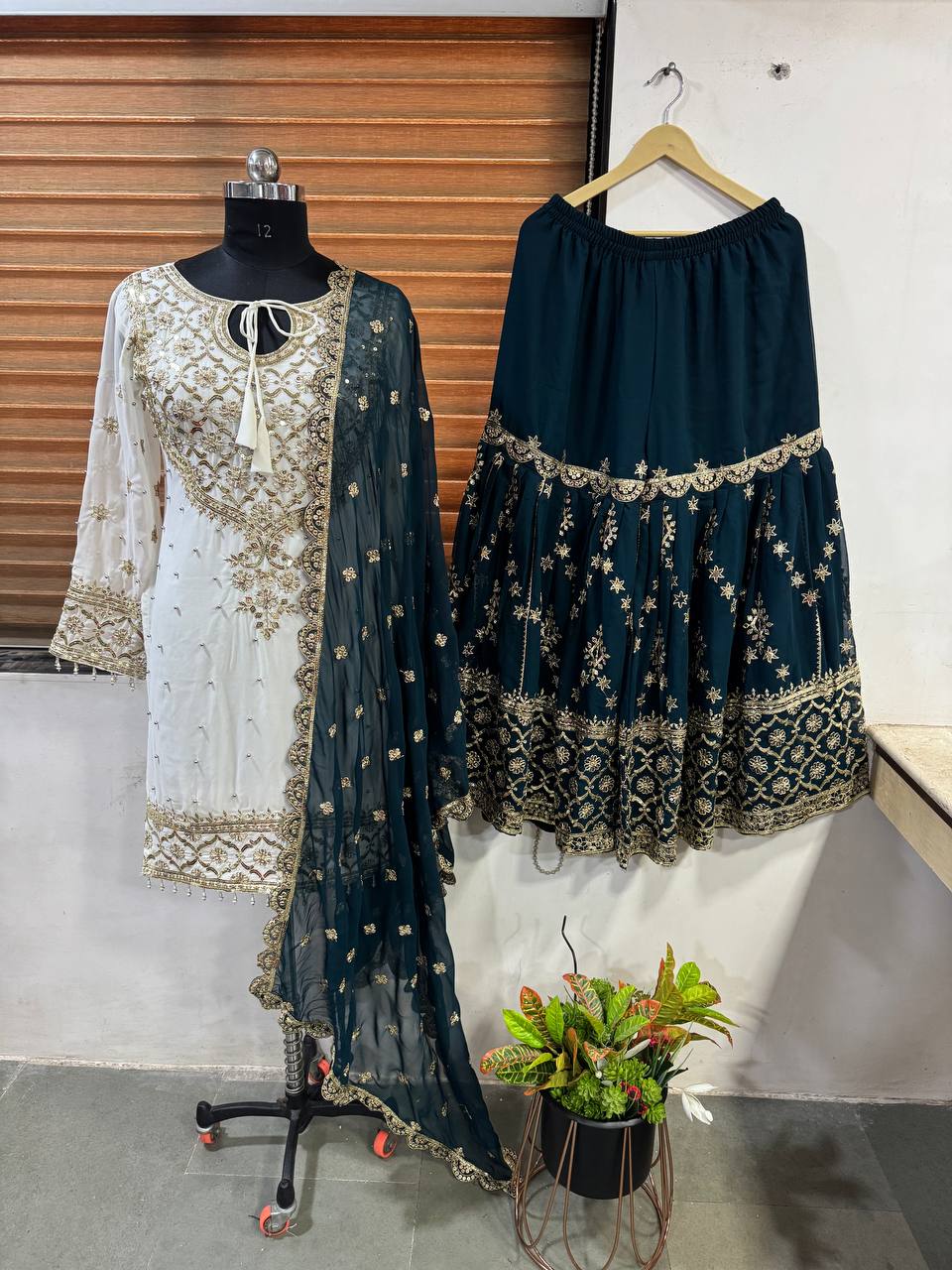 Designer Party Wear Look Top-Plazzo and Dupatta With Heavy Embroidery Work