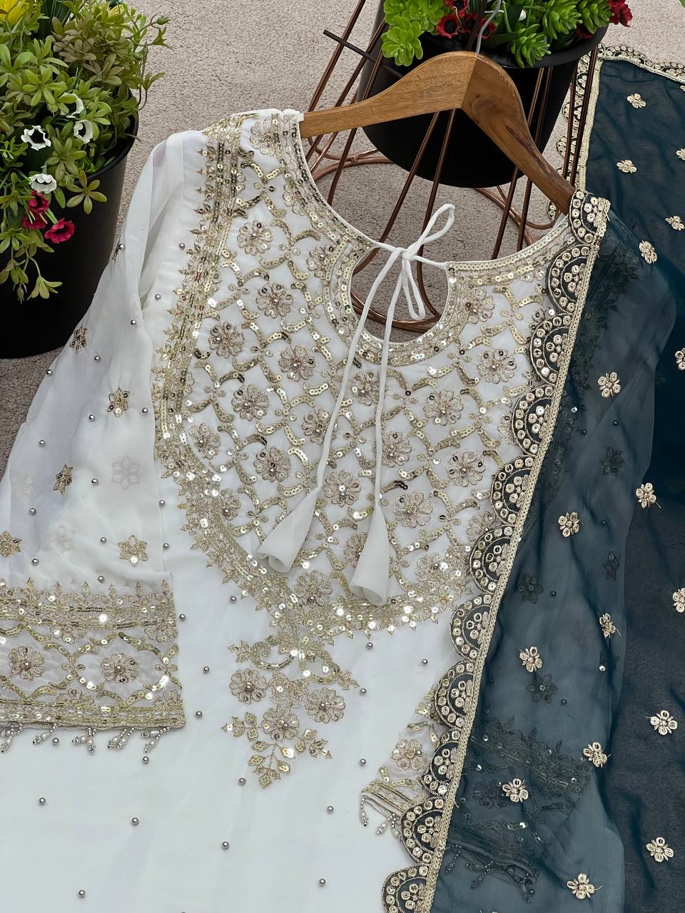 Designer Party Wear Look Top-Plazzo and Dupatta With Heavy Embroidery Work