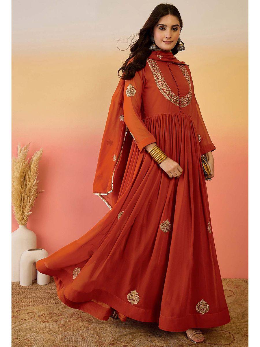 Designer Collection In Faux Georgette With Embroidery Sequence Work Gown And Dupatta Set Fully Stitched Ready To Wear single available wholesale