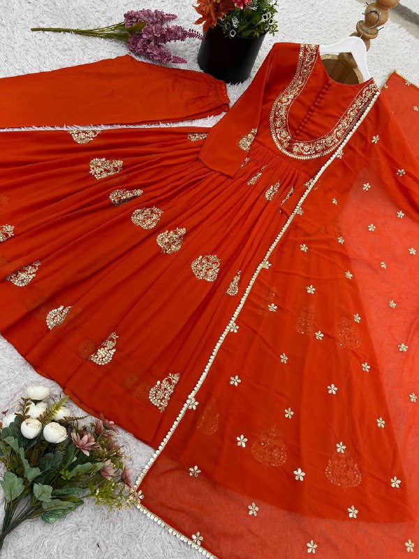 Designer Collection In Faux Georgette With Embroidery Sequence Work Gown And Dupatta Set Fully Stitched Ready To Wear single available wholesale