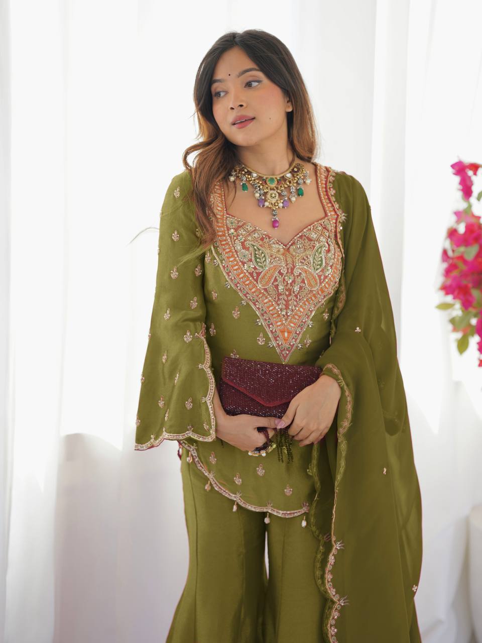 Designer Collection In simar silk With Embroidery Work Top-Bottom And Dupatta Set Fully Stitched Ready To Wear single available wholesale