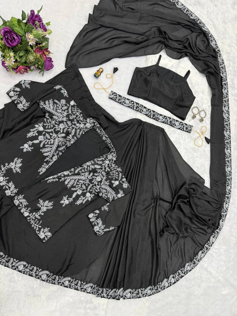 SUPERHIT TRENDING INDO-WESTERN READY TO WEAR SAREE WITH FULLY EMBROIDERED KOTI ON CHINON