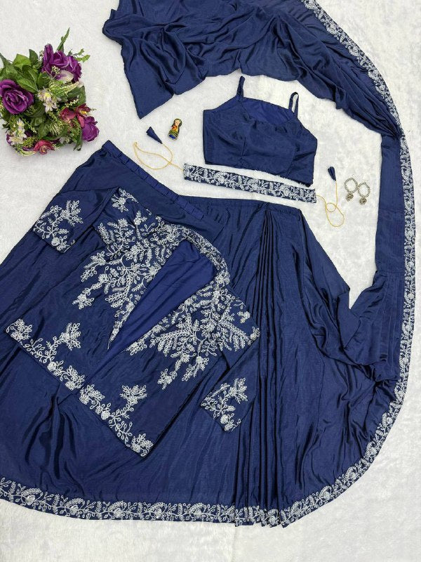 SUPERHIT TRENDING INDO-WESTERN READY TO WEAR SAREE WITH FULLY EMBROIDERED KOTI ON CHINON