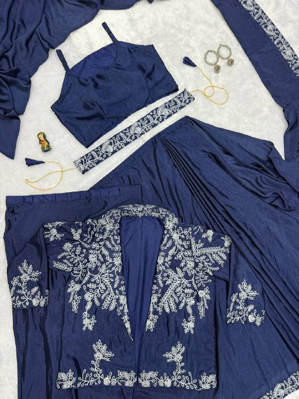 SUPERHIT TRENDING INDO-WESTERN READY TO WEAR SAREE WITH FULLY EMBROIDERED KOTI ON CHINON