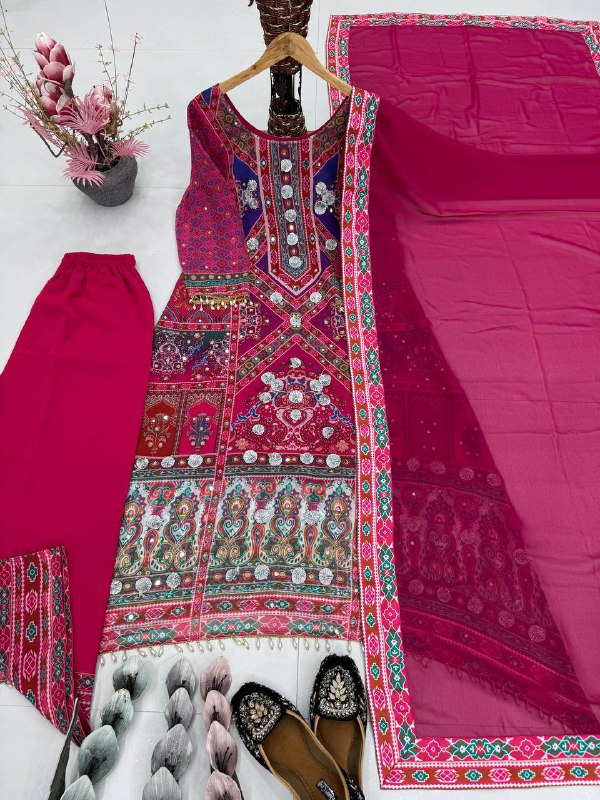 DESIGNER HEAVY FUAX GEORGETTE DIGITAL PRINT HAND WORK FANCY SALWAR SUIT