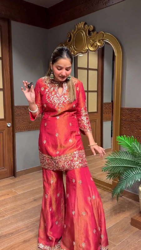 Designer Collection In simar silk With Embroidery Work Top-Bottom And Dupatta Set Fully Stitched Ready To Wear