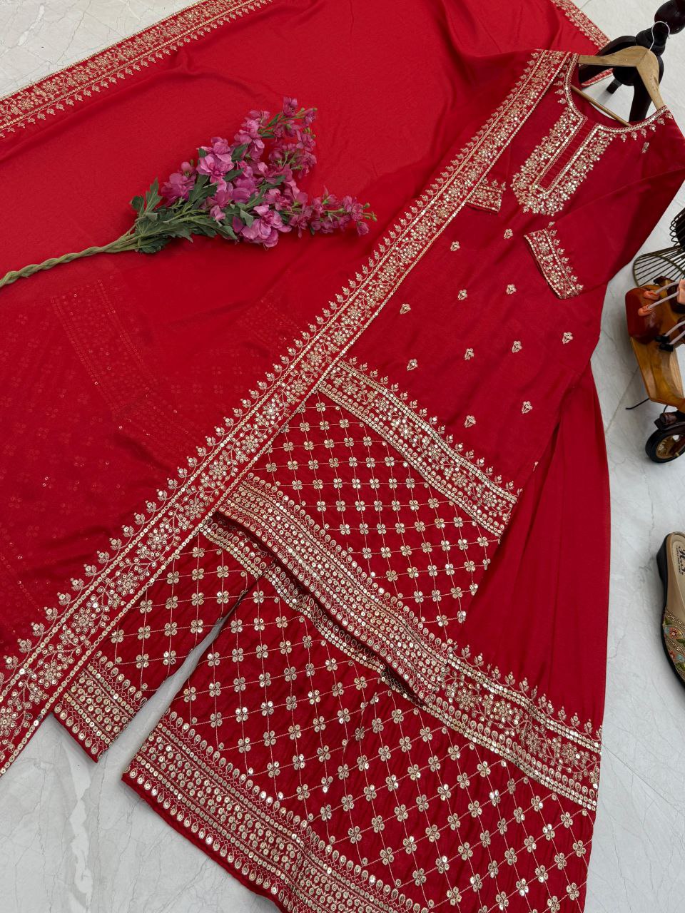 New Designer Party Sharara Suit & Dupatta Set single available wholesale