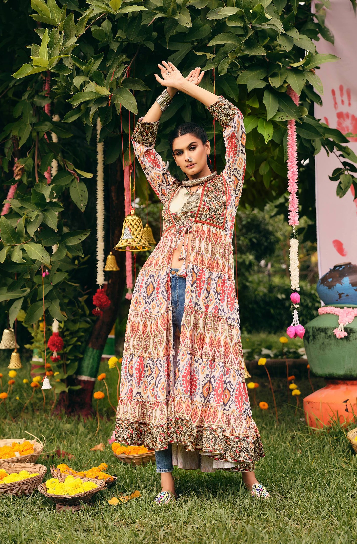 *NAVRATRI SPECIAL INDO-WESTERN SHRUG AND BLOUSE