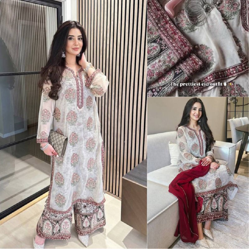 Đěsigner Party Wear Look heavy Faux georgette Top Plazzo & Dupatta Set
