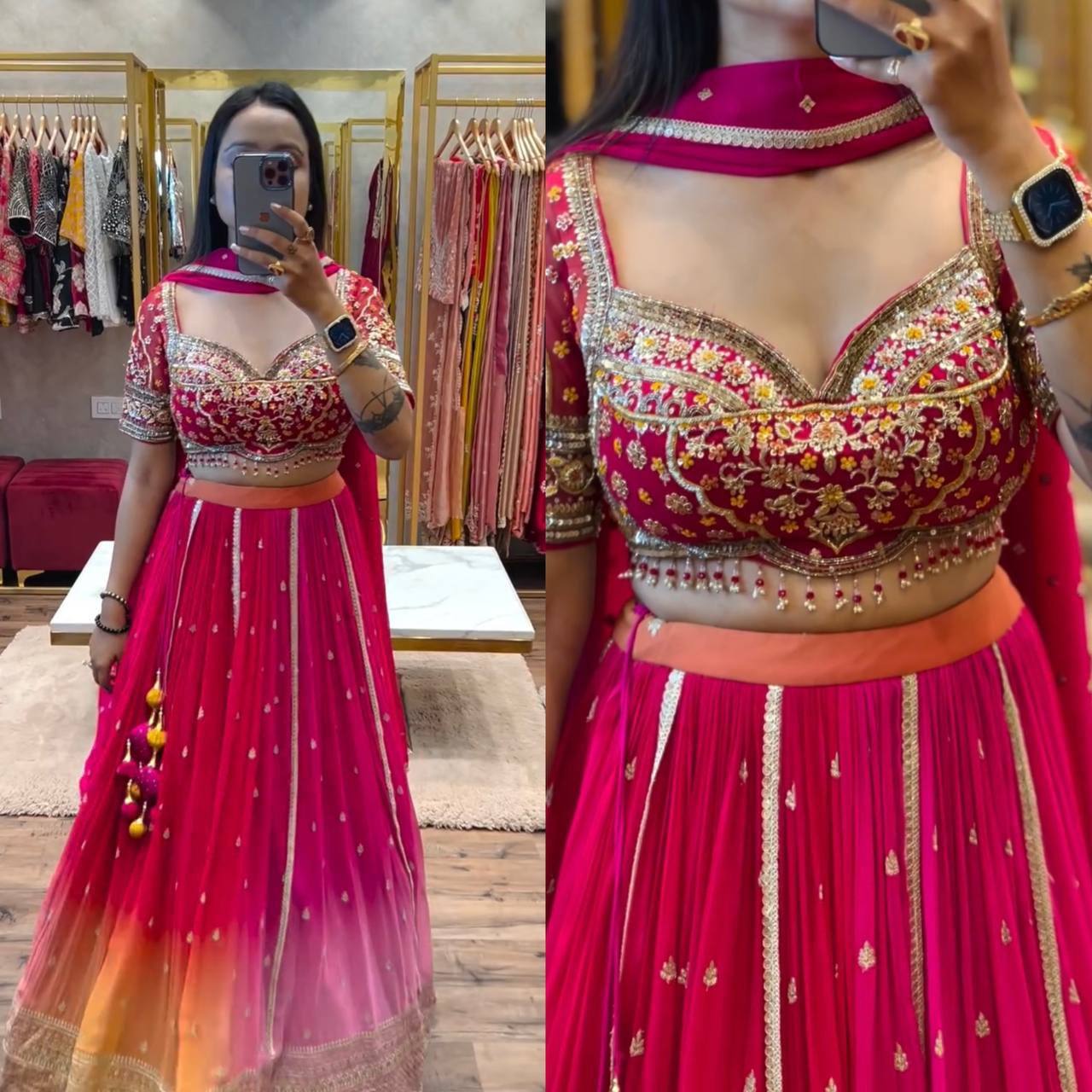 TRENDING PADDING CHINON WITH HEAVY SEQUINS EMBROIDERY WORK, FULL FLAIR STITCHED LEHENGA WITH EXCLUSIVE STITCHED BLOUSE & DUPATTA