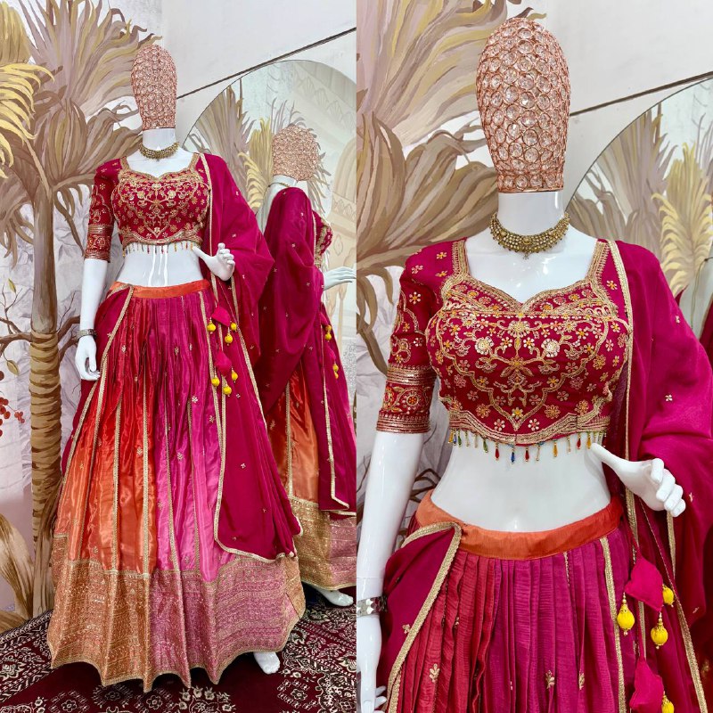 TRENDING PADDING CHINON WITH HEAVY SEQUINS EMBROIDERY WORK, FULL FLAIR STITCHED LEHENGA WITH EXCLUSIVE STITCHED BLOUSE & DUPATTA