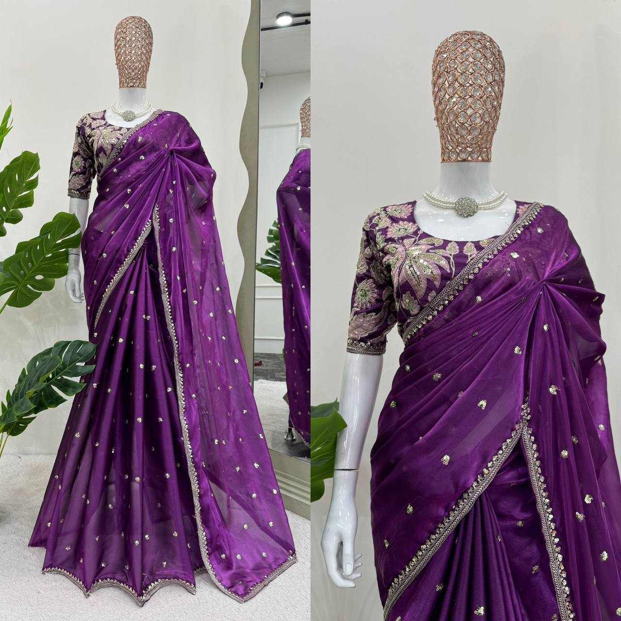 Designer Saree on Jimmy chu Febric with Thred & Sequnce work