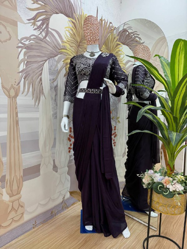 NEW SUPERHIT TRENDING READY TO WEAR SAREE WITH FULLY EMBROIDERED STYLIST BLOUSE ON RANGOLI FABRIC