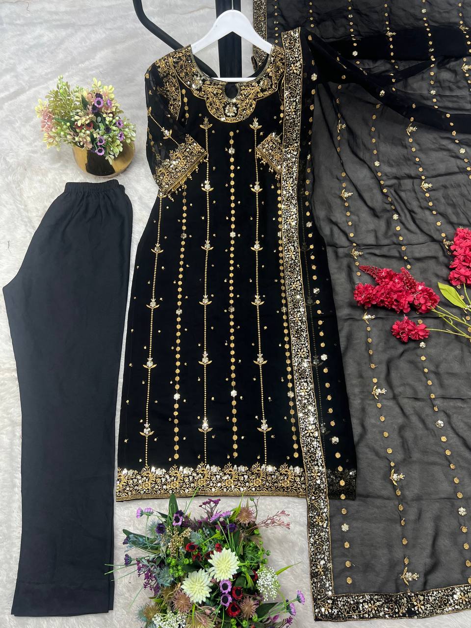 New Premium Collection With Embroidery And Sequence Worked Top-Bottom And Dupatta Set Fully Stitched Ready To Wear