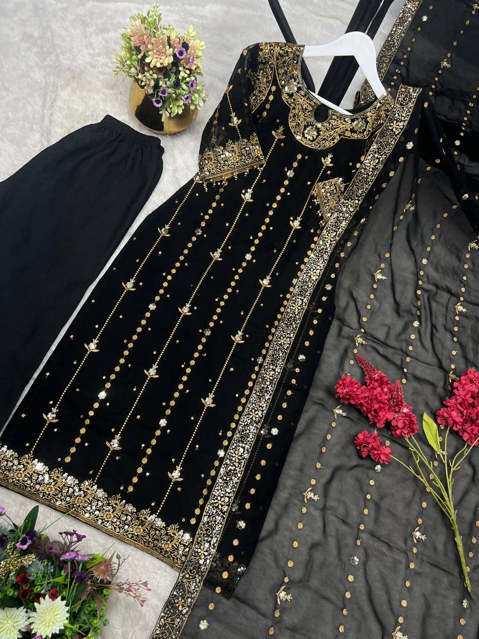 New Premium Collection With Embroidery And Sequence Worked Top-Bottom And Dupatta Set Fully Stitched Ready To Wear