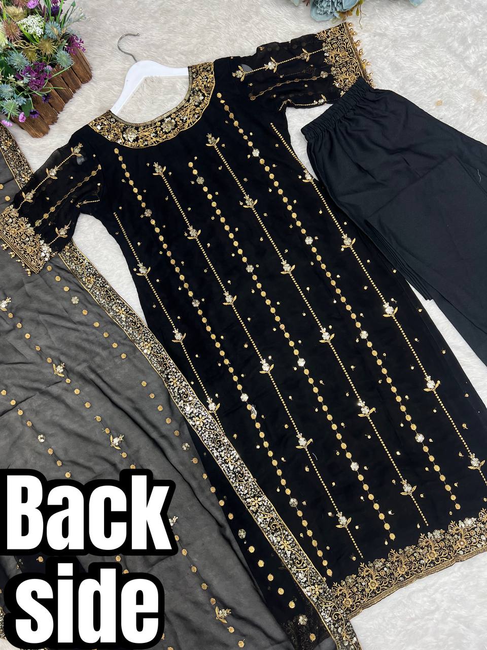 New Premium Collection With Embroidery And Sequence Worked Top-Bottom And Dupatta Set Fully Stitched Ready To Wear