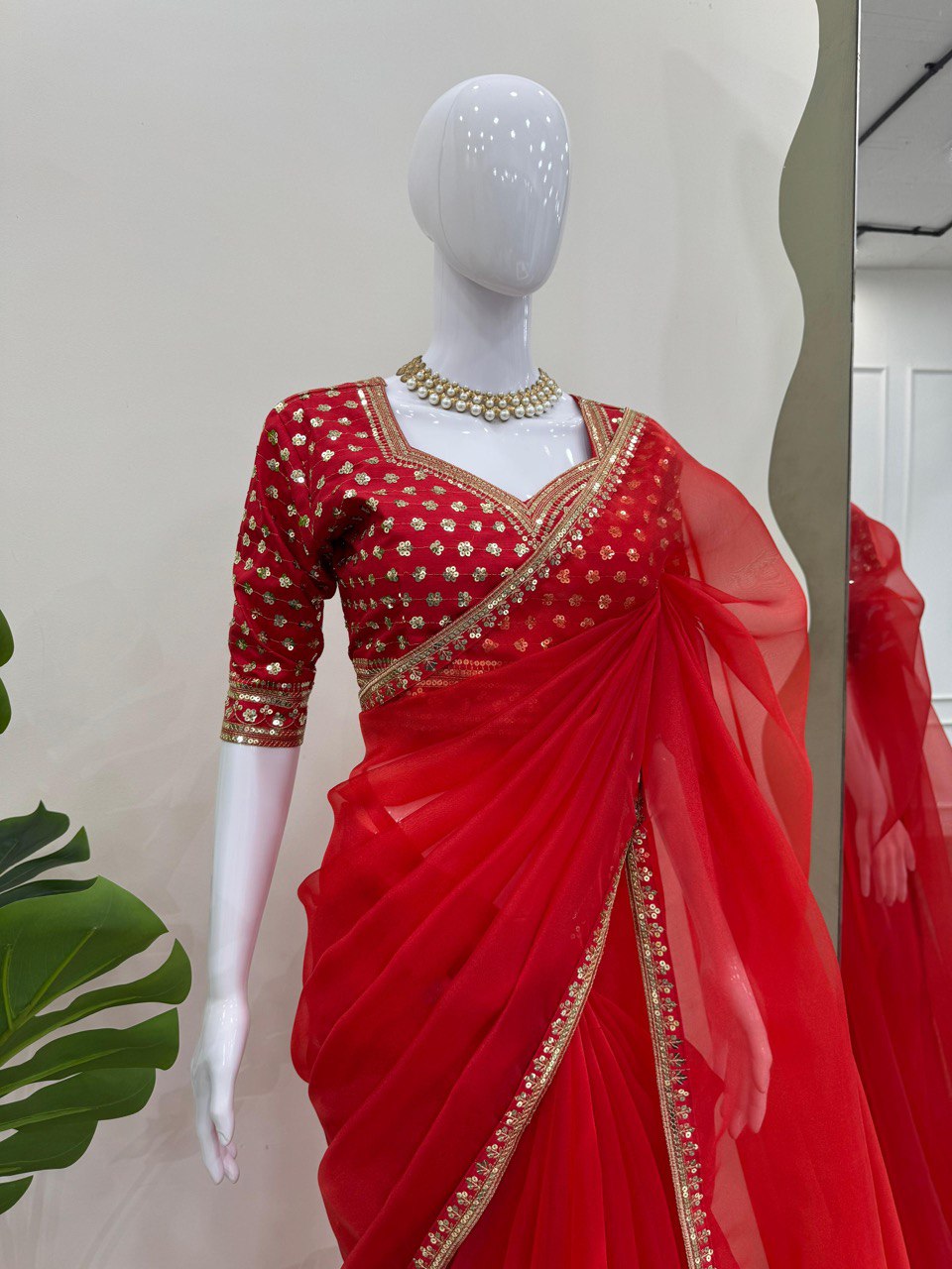Looking some one for this same colour beautiful Designer Saree on Havy Organza Silk Febric with Thred & Sequnce work and Blouse on Mono Benglori Silk With Thred & Sequnce work.
