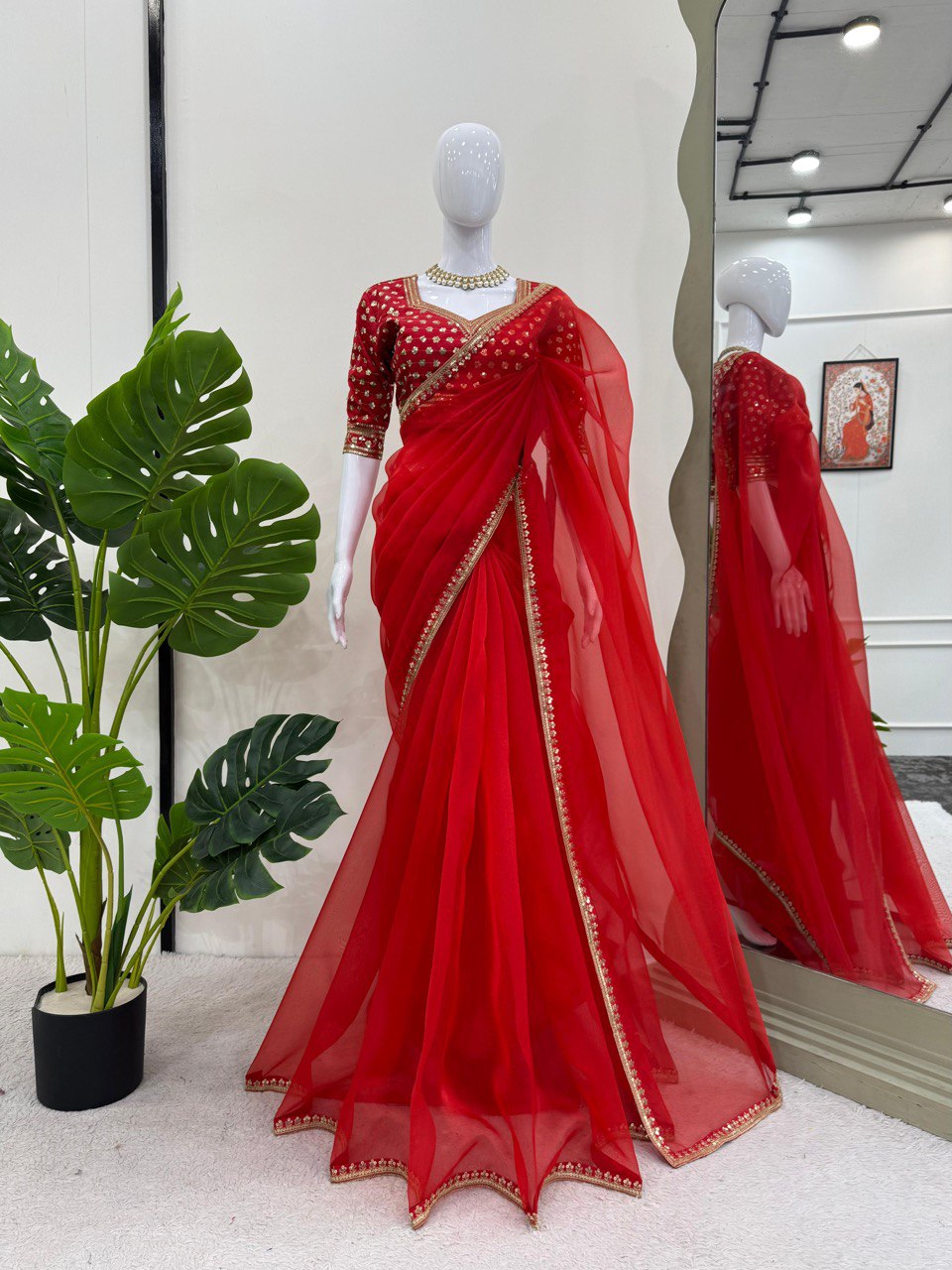 Looking some one for this same colour beautiful Designer Saree on Havy Organza Silk Febric with Thred & Sequnce work and Blouse on Mono Benglori Silk With Thred & Sequnce work.