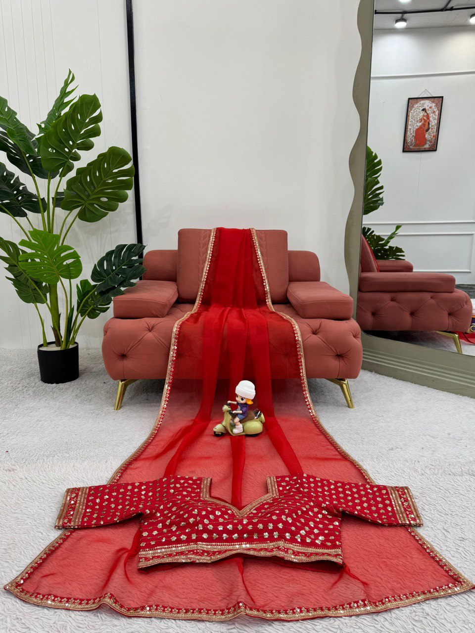 Looking some one for this same colour beautiful Designer Saree on Havy Organza Silk Febric with Thred & Sequnce work and Blouse on Mono Benglori Silk With Thred & Sequnce work.
