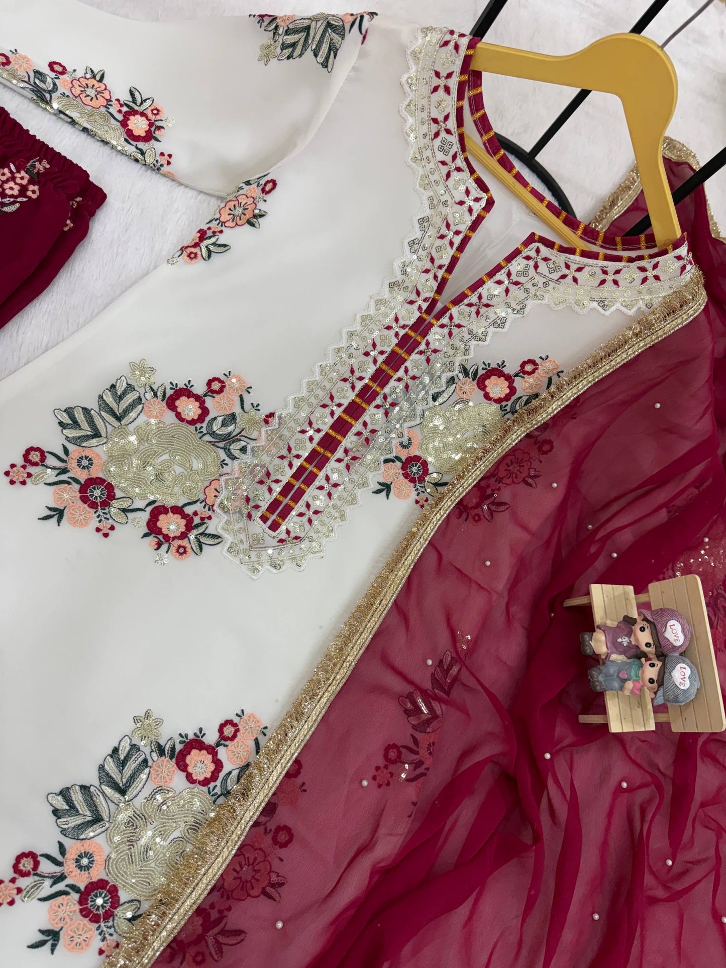 FESTIVAL SPECIAL 🌙LAUNCHING THREAD & SEQUINS, FAUX GEORGETTE FABRIC✨KURTI, DUPATTA & PENT* *👗 THIS SET IS COMING WITH EMBROIDERY WORK & STYLIST PATTERN FOR EVERY FESTIVAL