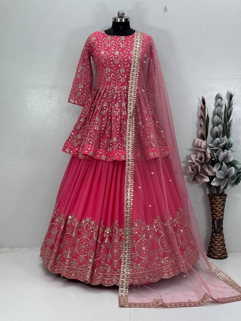 DESIGNER EMBROIDERY SEQUENCE WORK TOP LEHENGAS WITH DUPATTA SET