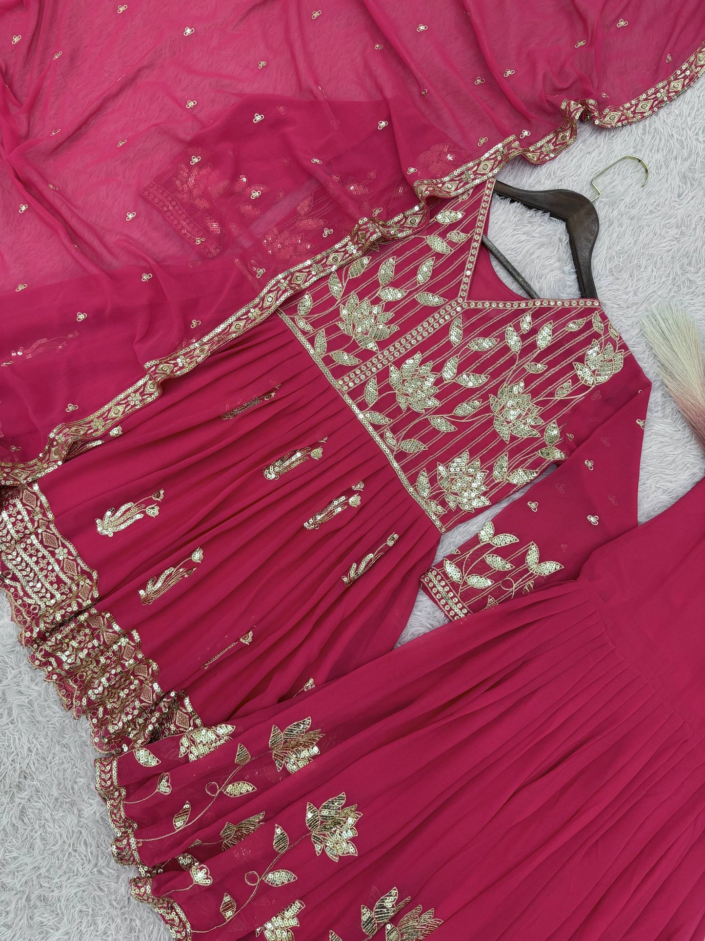 NEW READY TO WEAR SPACIAL FANCY DESIGN HEAVY EMBROIDERY AND SEQUENCE WORK TOP -SHARARA WITH DUPATTA
