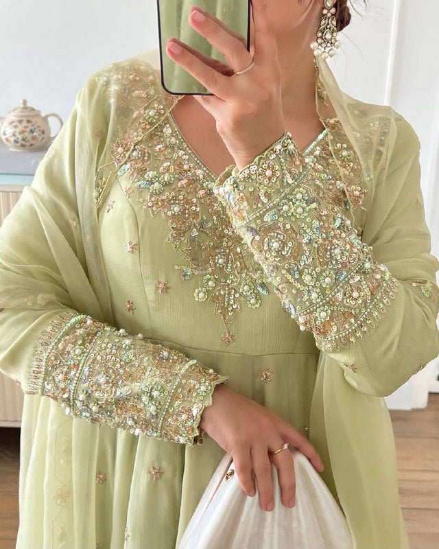 Launching New Designer Party Wear Look Full Heavy Embroidery Rembo Sequence Work Gown With Fully Stiched and Dupatta Ready to Wear Collection