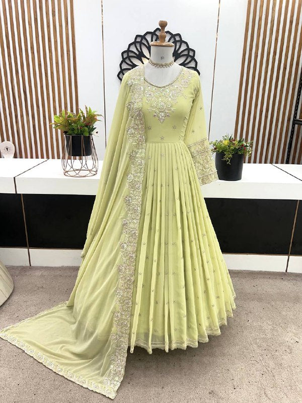 Launching New Designer Party Wear Look Full Heavy Embroidery Rembo Sequence Work Gown With Fully Stiched and Dupatta Ready to Wear Collection