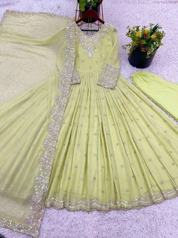 Launching New Designer Party Wear Look Full Heavy Embroidery Rembo Sequence Work Gown With Fully Stiched and Dupatta Ready to Wear Collection