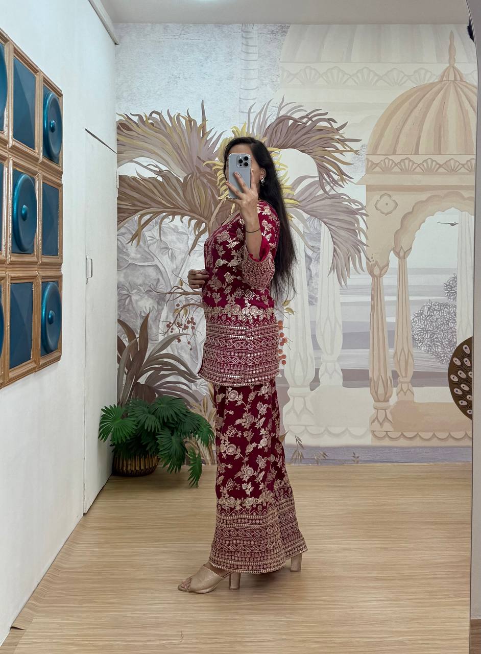 WE ARE LAUNCHING NEW SUPERHIT TRENDING SUMMER COLLECTION CO-ORD SET WITH FULL EMBROIDERY WORK ON DOLA SILK WEAVING FABRIC
