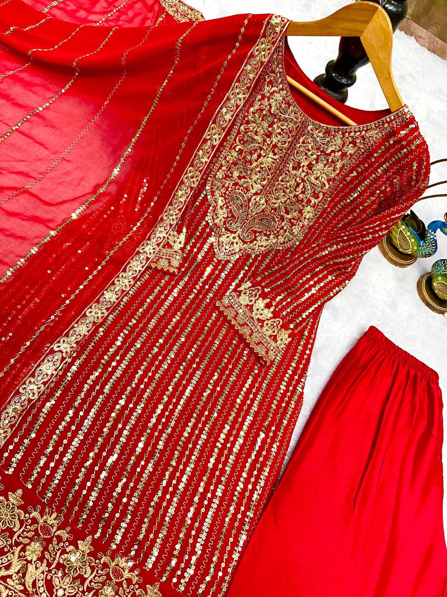 NEW ĐĚSIGNER PARTY WEAR TOP AND PANT . WITH FANCY DUPPATA WITH EMBROIDERY WORK