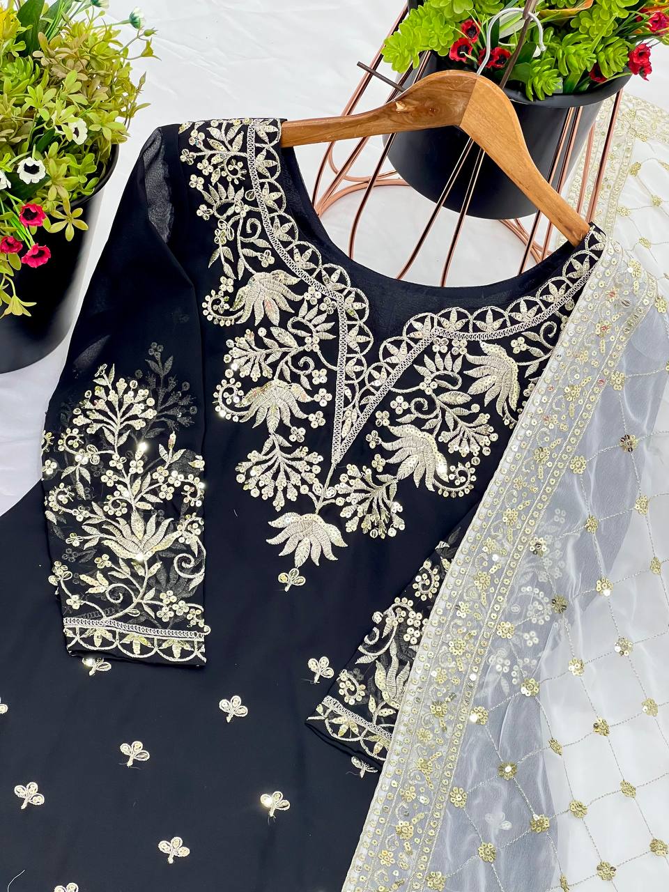 New Designer Party Wear Look Top-Plazzo and Dupatta With Heavy Embroidery Work