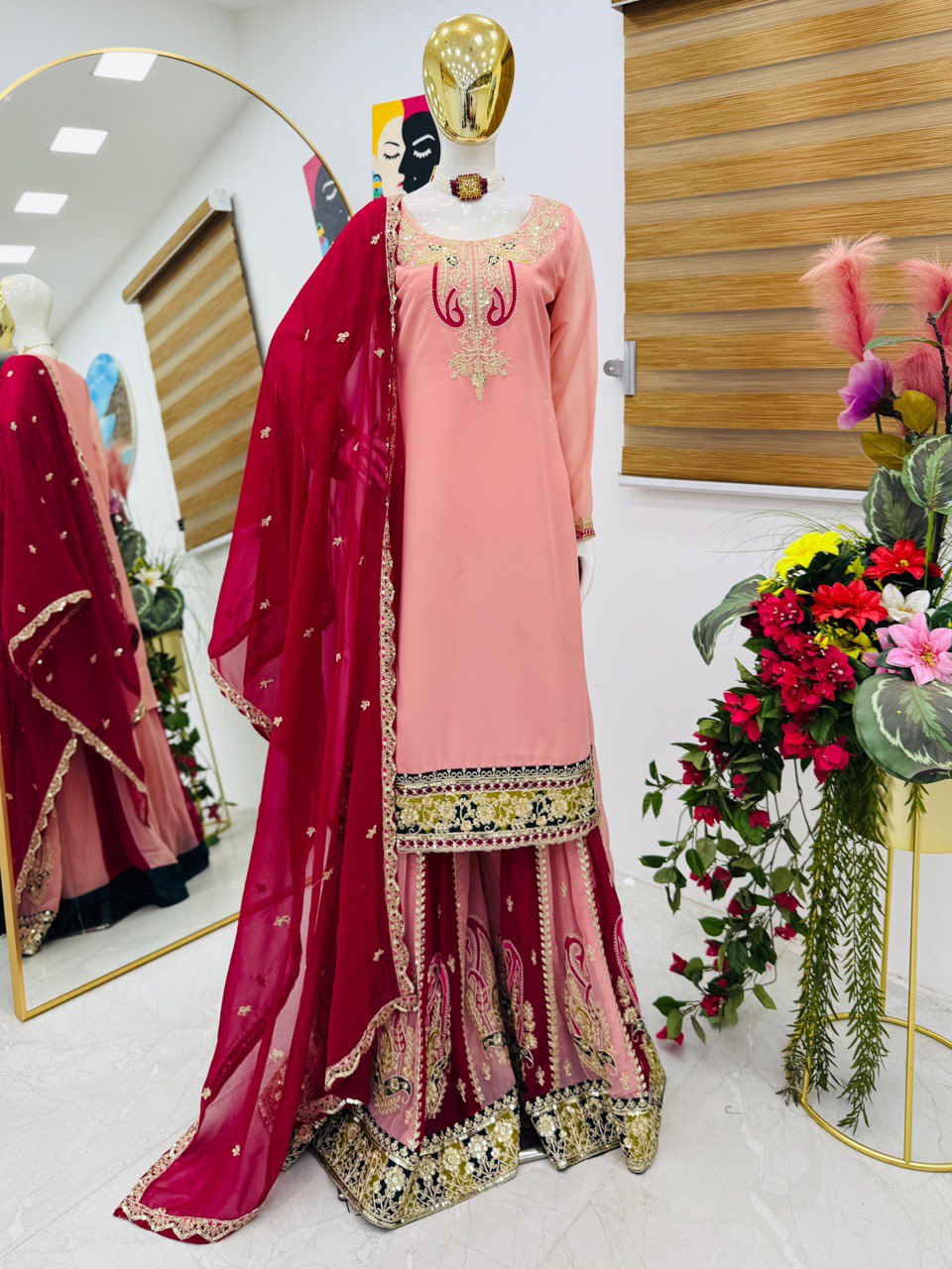Designer Party Top Pallazo & Dupatta Set